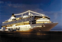 photo of a Silja Line ship on zhe high seas at night